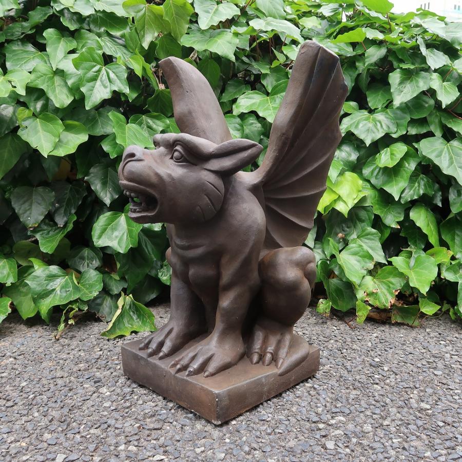 ガーゴイル石像 コンクリート アンティーク調 55cm 右向き