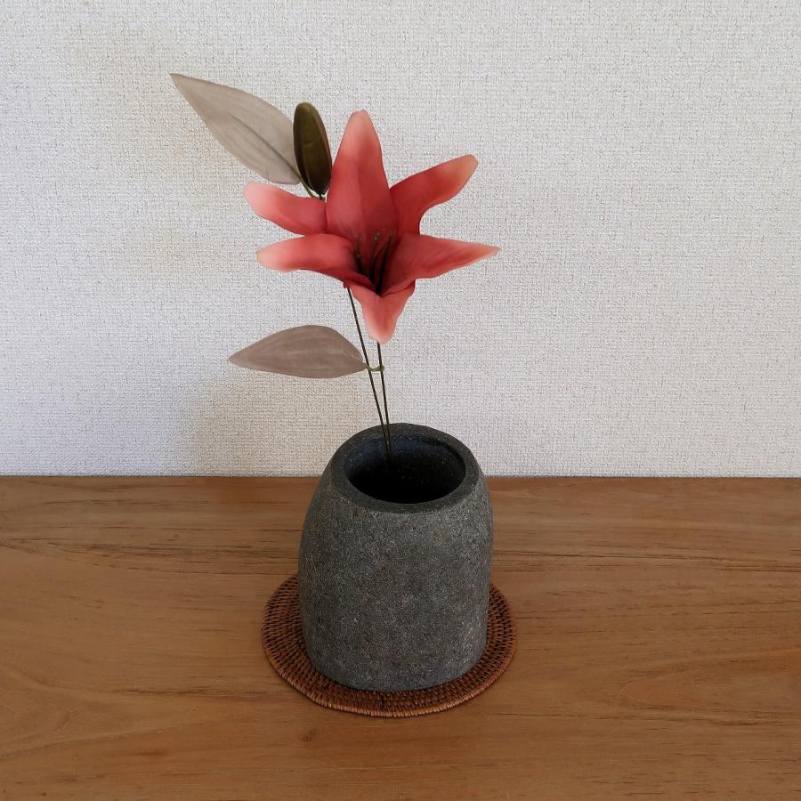 【未使用・希少】化石入りフォッシルストーン 花瓶｜ヴィンテージ天然石 一点物 天然石をくり抜いた花瓶 リバーストーン 花器 石材 ガーデン