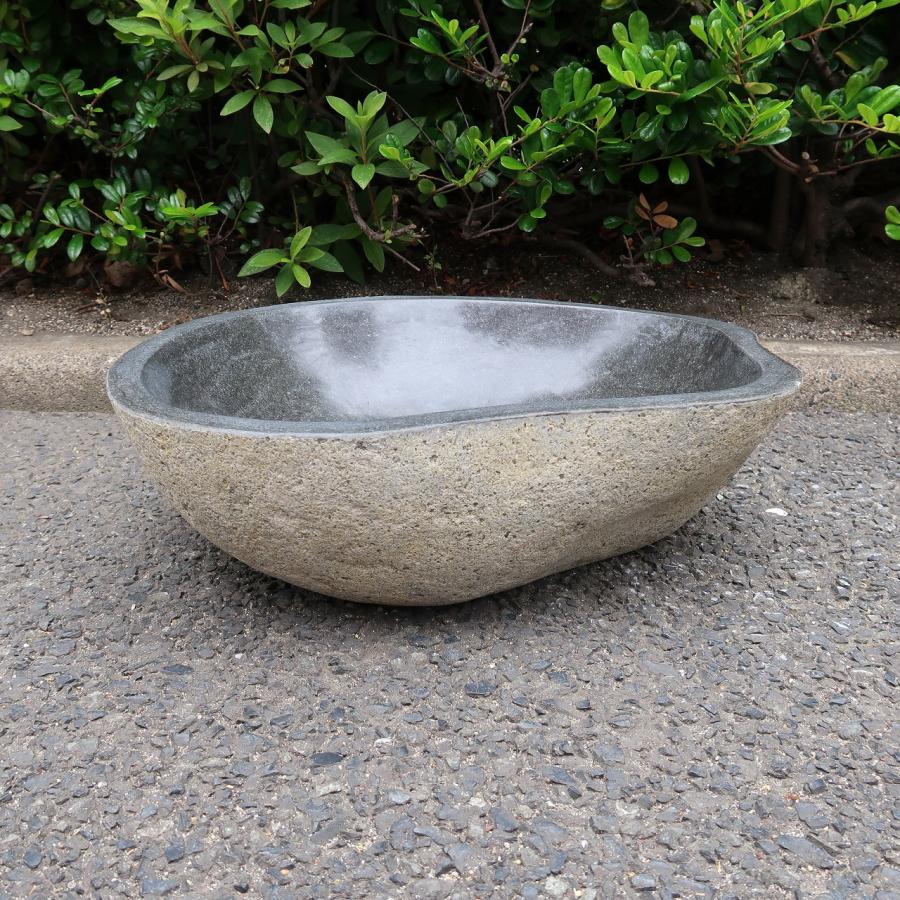 天然石 水差し 天然石をくり抜いた手水鉢 リバーストーン M 43X36 つくばい 睡蓮鉢