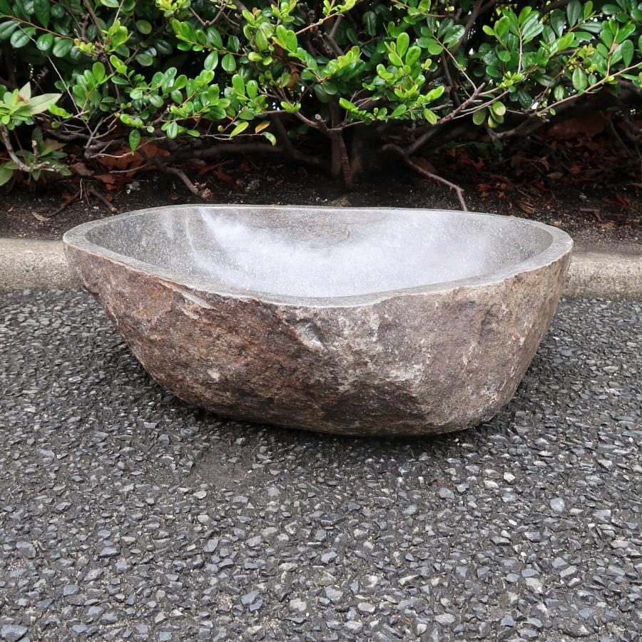 天然石をくり抜いた手水鉢 リバーストーン Lサイズ 42 5x36 つくばい 睡蓮鉢 すいれん鉢 メダカ鉢 ガーデン 坪庭 Ysa ラッピング無料