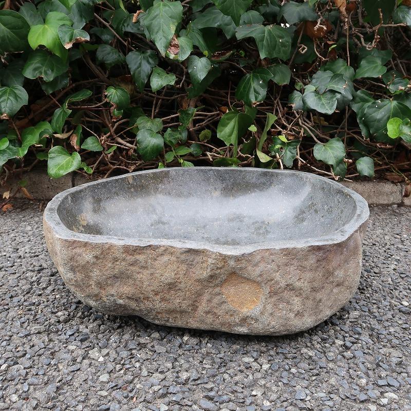 天然石をくり抜いた手水鉢 リバーストーン 51X41 XLサイズ【つくばい 