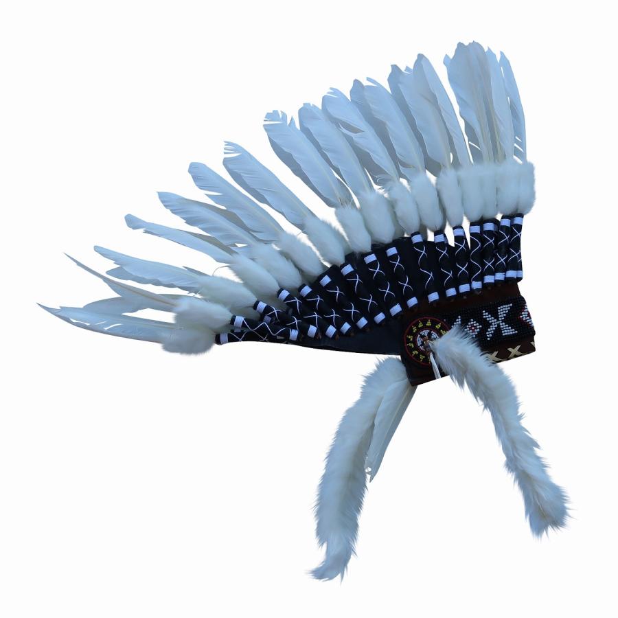 インディアンハット ホワイト ショート ウォーボンネット 羽帽子