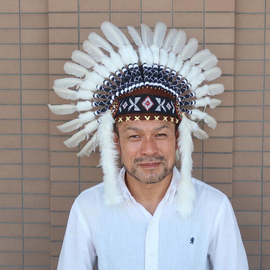 インディアンハット ホワイト ショート ウォーボンネット 羽帽子