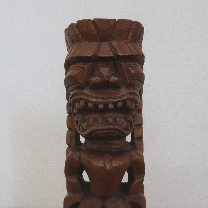 ティキの木彫りの置物 ティキ カナロア TIKI KANALOA 30cm 木製スワール無垢材 ハワイアン雑貨 オブジェ 置物 350123