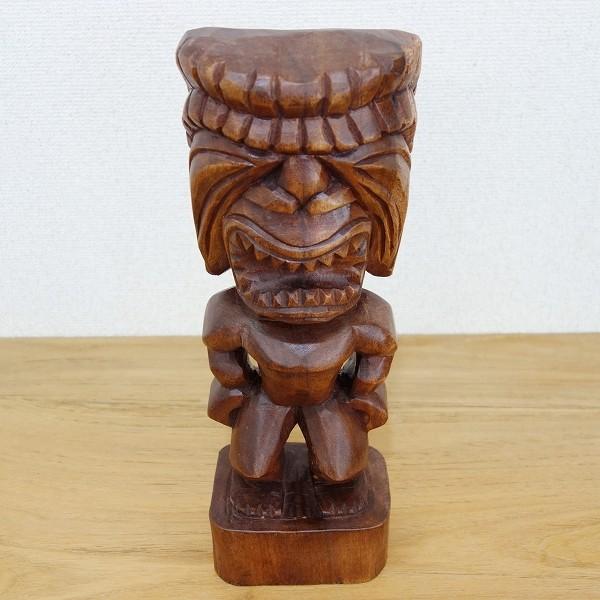 ティキの木彫り 戦いの神クー TIKI KU 40cm 木製 スワール無垢材
