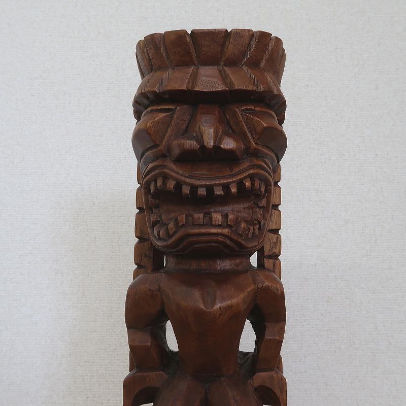 ティキの木彫りの置物 カナロア TIKI KANALOA 40cm 木製スワール無垢材