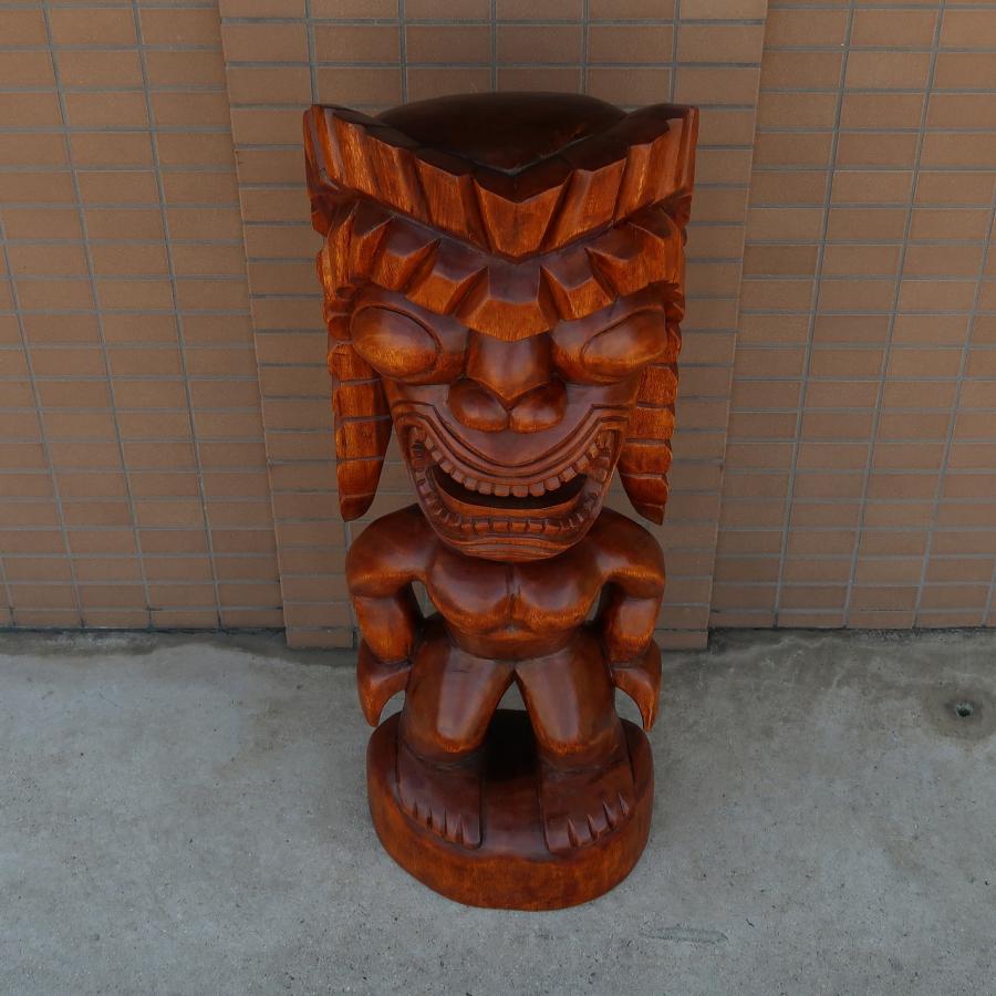 ティキの木彫り TIKI KU 100cm 木製スワール無垢材 1m ハワイアン雑貨