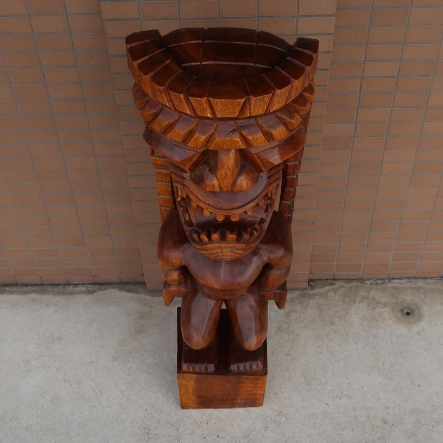 ティキ木彫りカナロア TIKI 木製スワール無垢材 ハワイアン雑貨 70cm