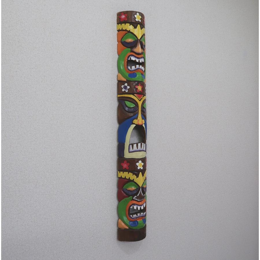 ティキの木彫りのカラフルレリーフ Tiki 1m 木製 ハワイアン雑貨