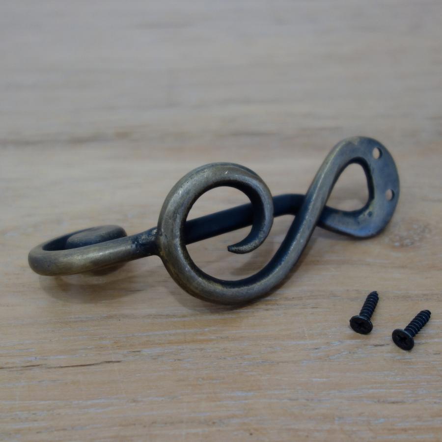 音符フック ト音記号 ♪ 真鍮製 ウオールデコレーション アンティーク