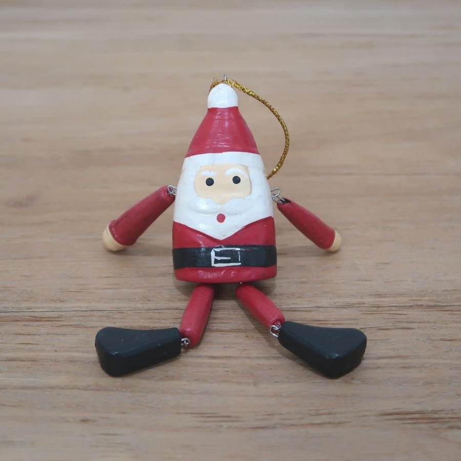 ゆらゆらサンタクロースの木彫りオブジェ 吊り下げ 14.5cm