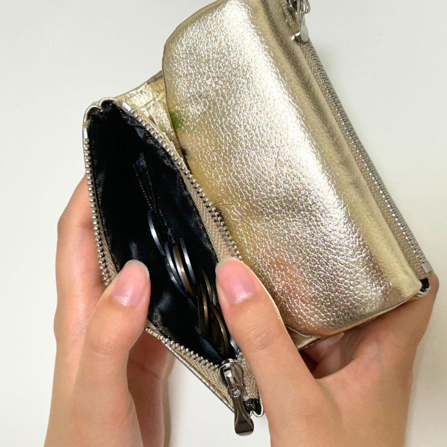 ポイント5倍】ミニ財布 レディース 本革 グリッター ゴールド シルバー