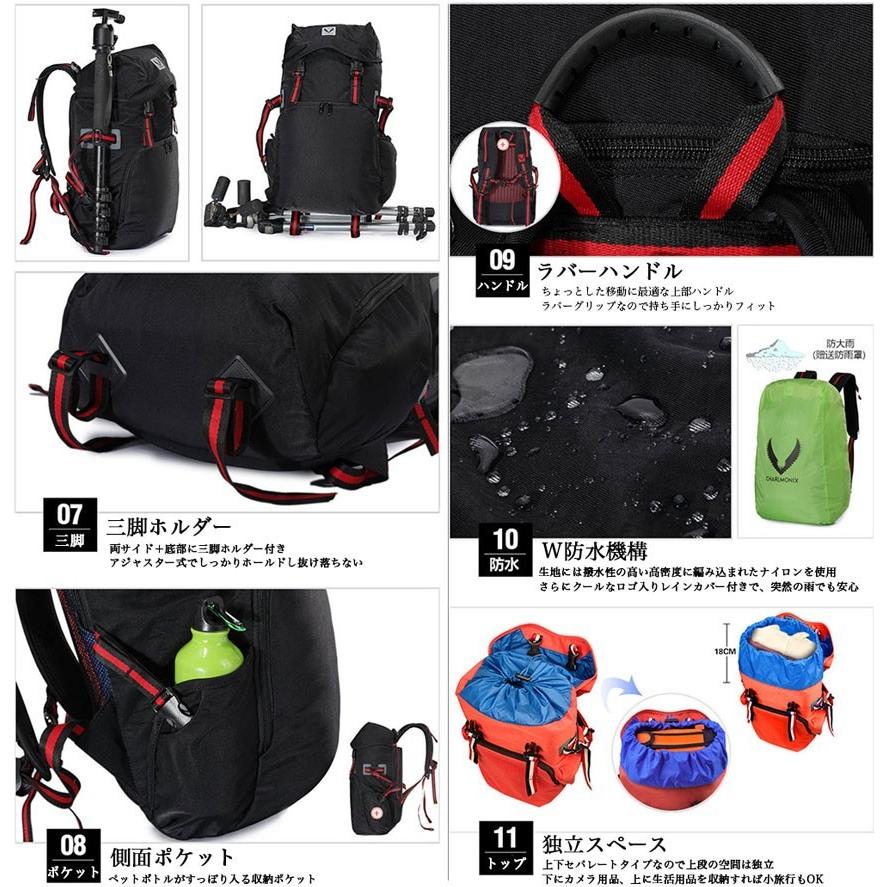 カメラバッグ リュックタイプ 大容量Lサイズ カメラ+5レンズ レイン