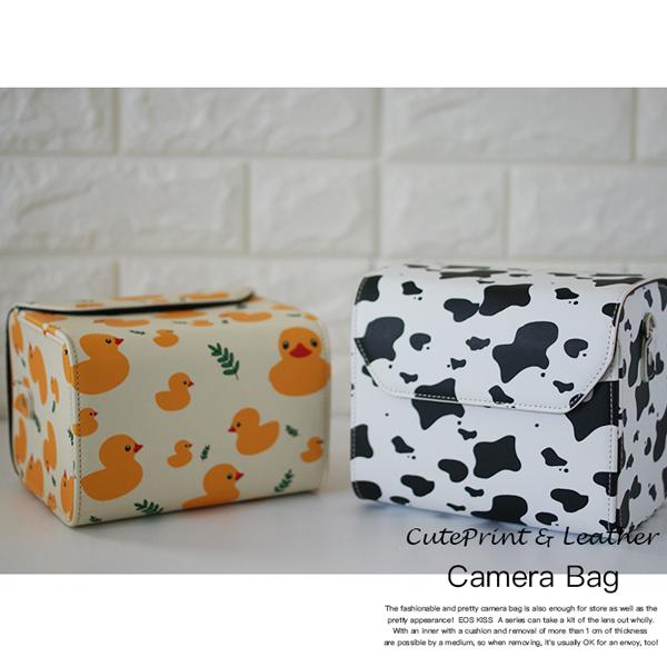 送料無料】うし柄 あひる柄 一眼レフ カメラケース レザーカメラケース
