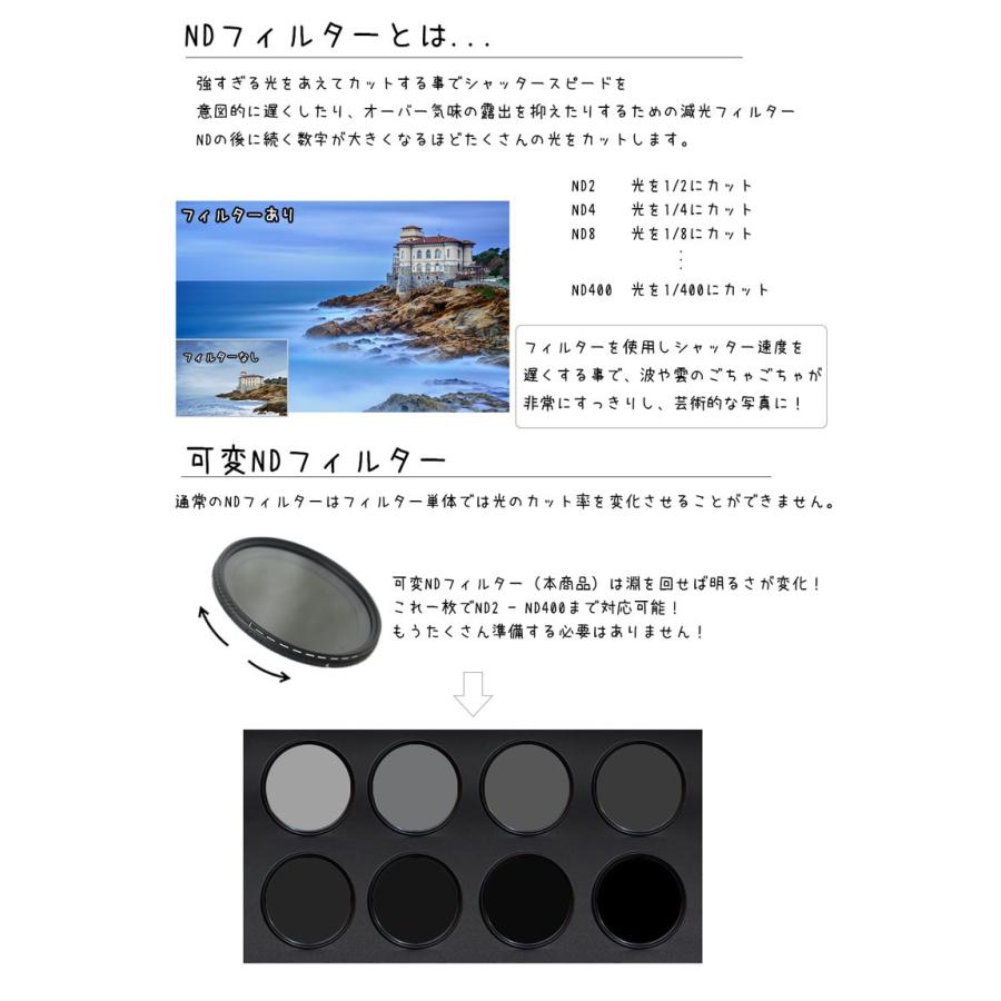 可変NDフィルター 減光フィルター 40.5mm 一眼レフカメラ ミラーレス