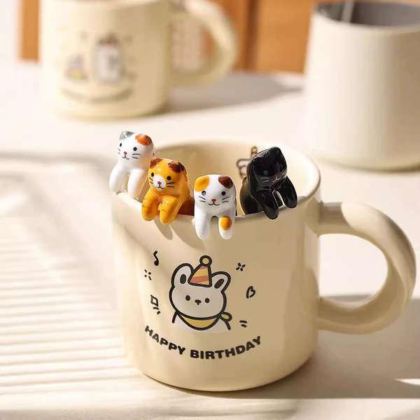 猫ちゃん セラミックスプーン 全5カラー 陶器 黒猫 三毛猫 はちわれ