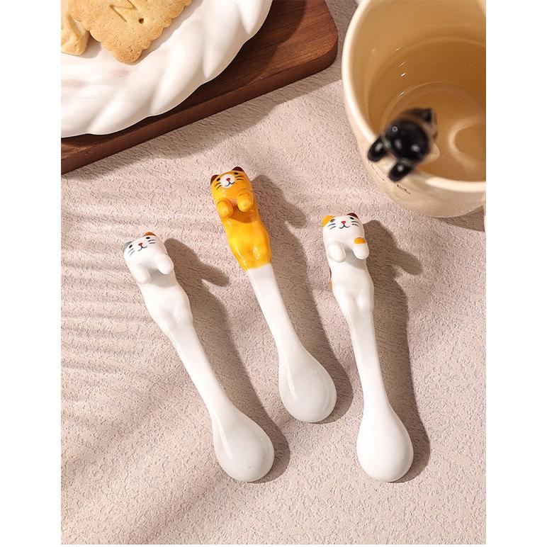 猫ちゃん セラミックスプーン 全5カラー 陶器 黒猫 三毛猫 はちわれ