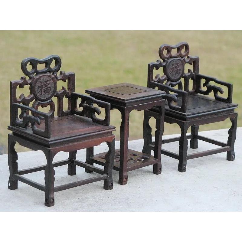 ミニチュア 中国家具 紫檀 太師椅 3点セット シノワズリー : 亜細亜茶