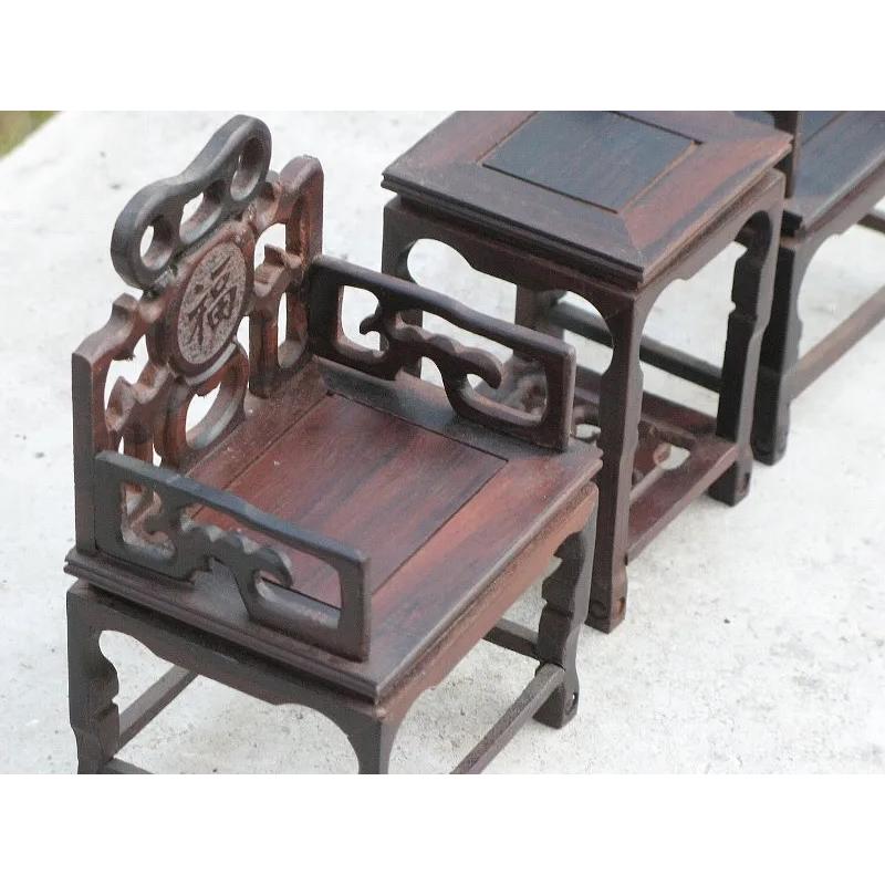 ミニチュア 中国家具 紫檀 太師椅 3点セット シノワズリー : 亜細亜茶