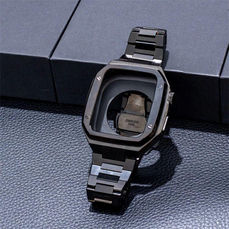 アップルウォッチ バンド ステンレス 高品質 一体型 フレーム保護 シンプル ビジネス アップルウォッチ バンド 保護ケース ステンレス おしゃれ 45mm 44mm 長さの画像