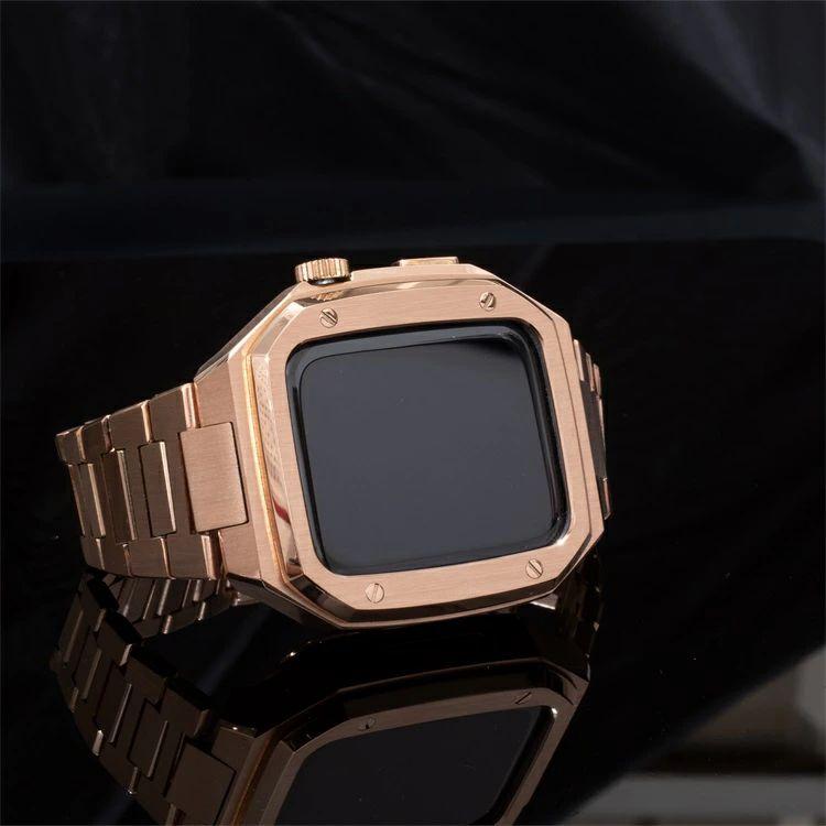 アップルウォッチ バンド ステンレス 高品質 一体型 フレーム保護 シンプル ビジネス アップルウォッチ バンド 保護ケース ステンレス おしゃれ 45mm 44mm 長さの画像