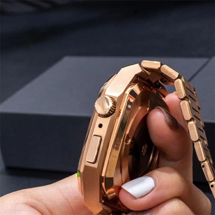 アップルウォッチ バンド ステンレス 高品質 一体型 フレーム保護 シンプル ビジネス アップルウォッチ バンド 保護ケース ステンレス おしゃれ 45mm 44mm 長さの画像