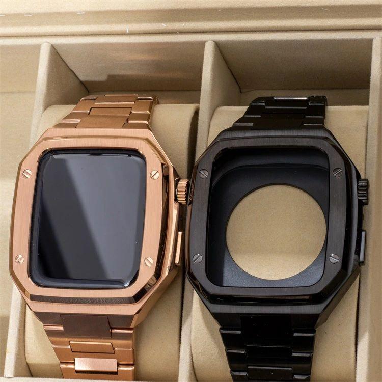 アップルウォッチ バンド ステンレス 高品質 一体型 フレーム保護 シンプル ビジネス アップルウォッチ バンド 保護ケース ステンレス おしゃれ 45mm 44mm 長さの画像