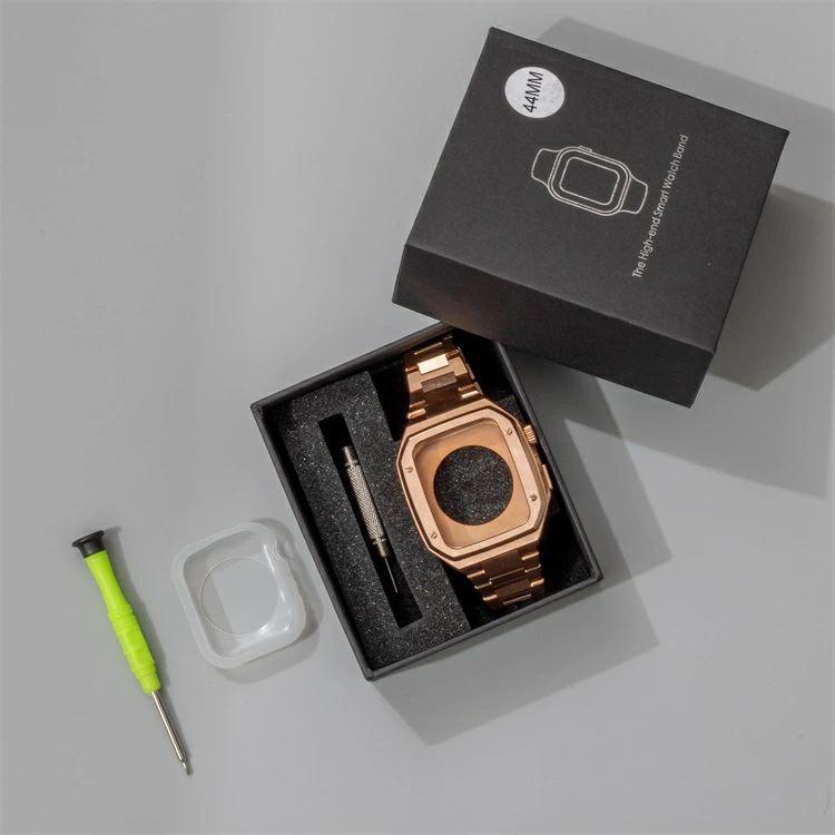 アップルウォッチ バンド ステンレス 高品質 一体型 フレーム保護 シンプル ビジネス アップルウォッチ バンド 保護ケース ステンレス おしゃれ 45mm 44mm 長さの画像