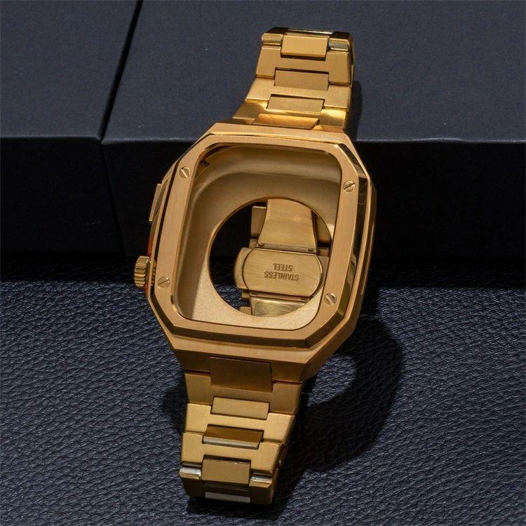 アップルウォッチ バンド ステンレス 高品質 一体型 フレーム保護 シンプル ビジネス アップルウォッチ バンド 保護ケース ステンレス おしゃれ 45mm 44mm 長さの画像
