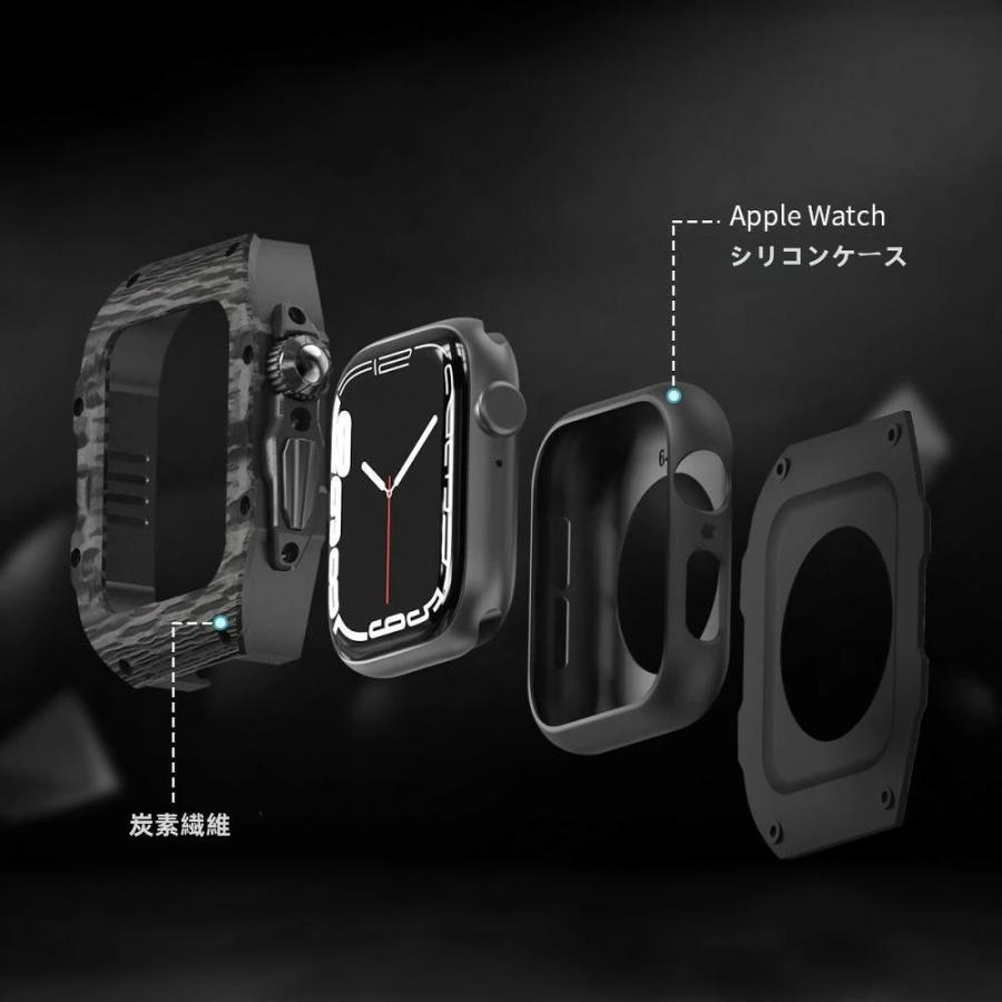 送料無料   Apple Watch Ultra 3  49mm  Apple Watch series 9 8 7 45mm 一体型 バンド   炭素繊維カバー  Apple Watch se 44mm バンド  一体型 交換用バンド Apの画像