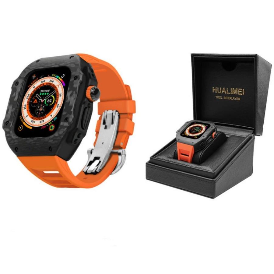 送料無料   Apple Watch Ultra 3  49mm  Apple Watch series 9 8 7 45mm 一体型 バンド   炭素繊維カバー  Apple Watch se 44mm バンド  一体型 交換用バンド Apの画像