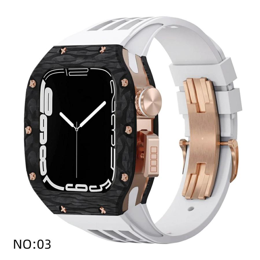 送料無料   Apple Watch se 44mm バンド  Apple Watch series 9 8 7  45mm 一体型 バンド   炭素繊維+チタン合金カバー  Apple Watch se 44mm 一体型 交換用バンの画像