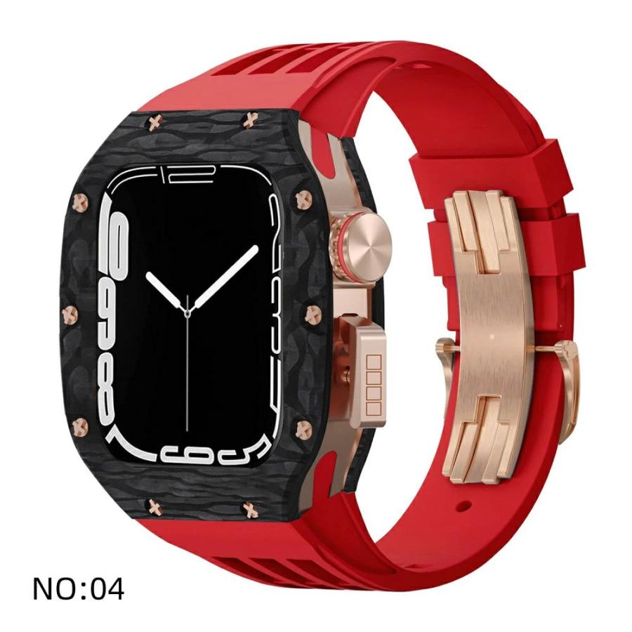 送料無料   Apple Watch se 44mm バンド  Apple Watch series 9 8 7  45mm 一体型 バンド   炭素繊維+チタン合金カバー  Apple Watch se 44mm 一体型 交換用バンの画像