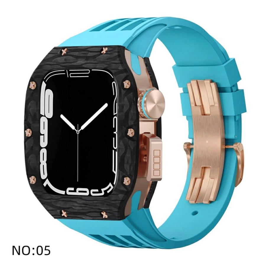 送料無料   Apple Watch se 44mm バンド  Apple Watch series 9 8 7  45mm 一体型 バンド   炭素繊維+チタン合金カバー  Apple Watch se 44mm 一体型 交換用バンの画像