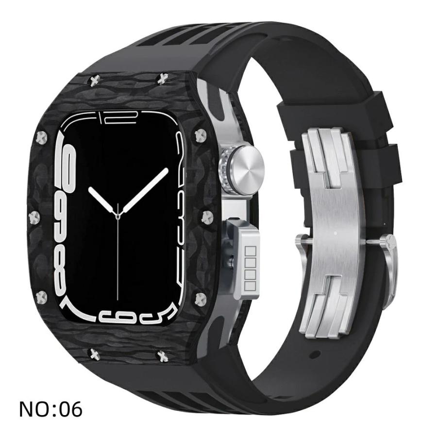 送料無料   Apple Watch se 44mm バンド  Apple Watch series 9 8 7  45mm 一体型 バンド   炭素繊維+チタン合金カバー  Apple Watch se 44mm 一体型 交換用バンの画像