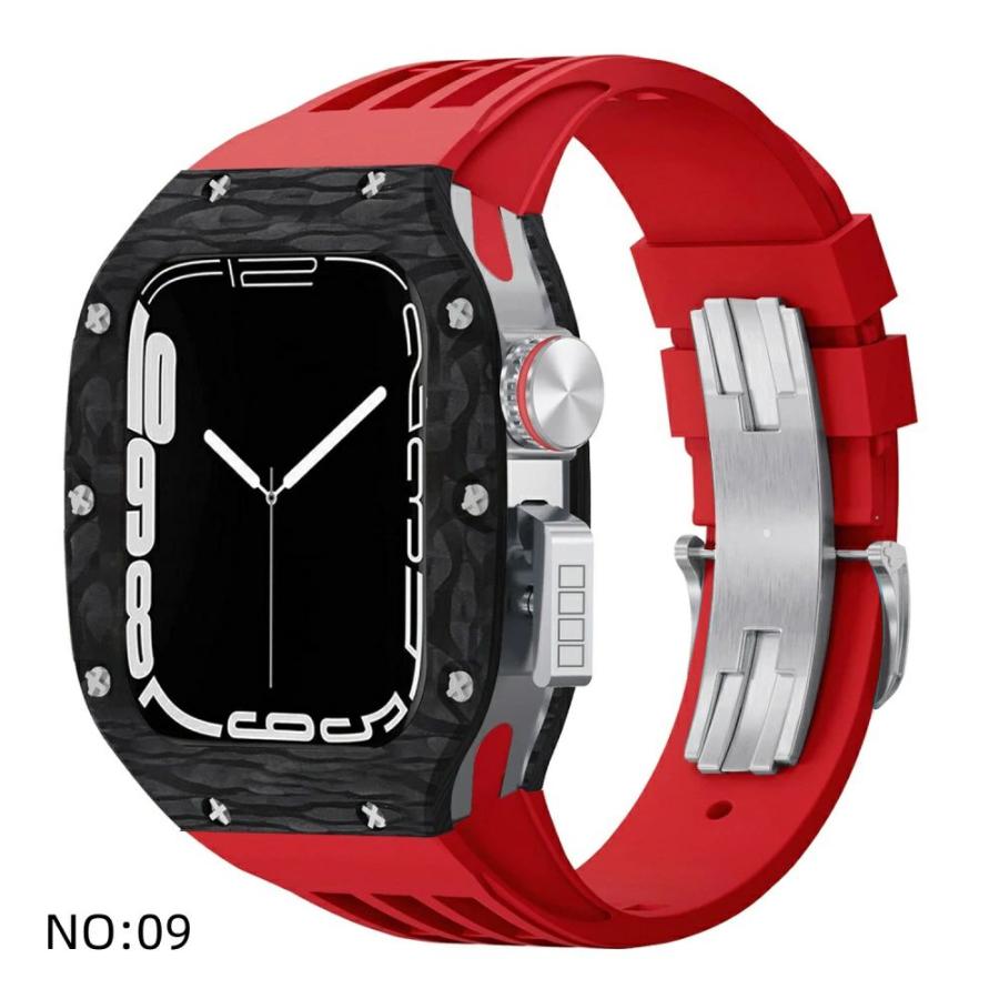 送料無料   Apple Watch se 44mm バンド  Apple Watch series 9 8 7  45mm 一体型 バンド   炭素繊維+チタン合金カバー  Apple Watch se 44mm 一体型 交換用バンの画像