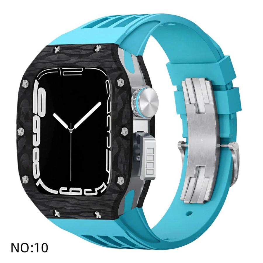 送料無料   Apple Watch se 44mm バンド  Apple Watch series 9 8 7  45mm 一体型 バンド   炭素繊維+チタン合金カバー  Apple Watch se 44mm 一体型 交換用バンの画像