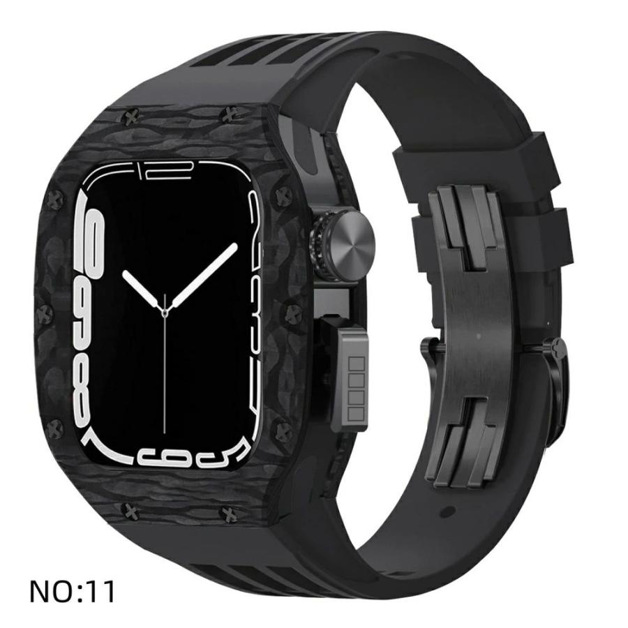 送料無料   Apple Watch se 44mm バンド  Apple Watch series 9 8 7  45mm 一体型 バンド   炭素繊維+チタン合金カバー  Apple Watch se 44mm 一体型 交換用バンの画像