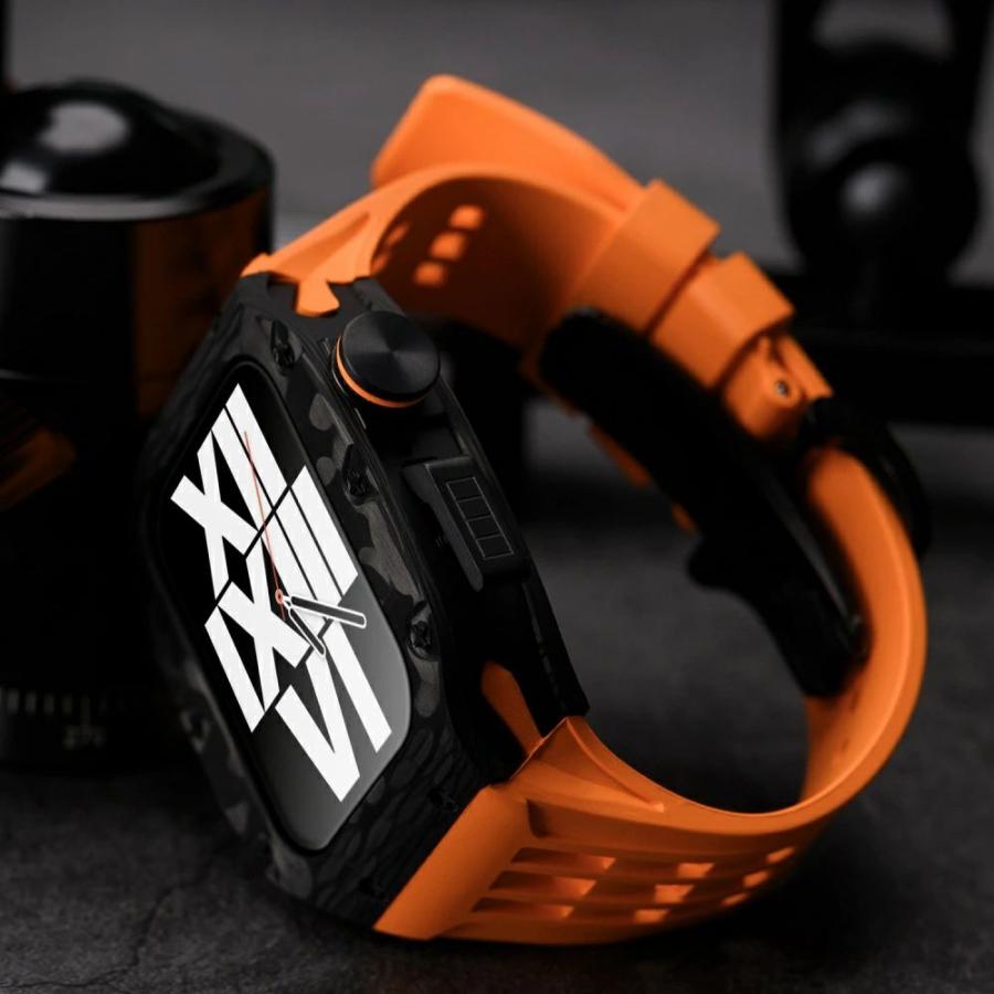 送料無料   Apple Watch se 44mm バンド  Apple Watch series 9 8 7  45mm 一体型 バンド   炭素繊維+チタン合金カバー  Apple Watch se 44mm 一体型 交換用バンの画像