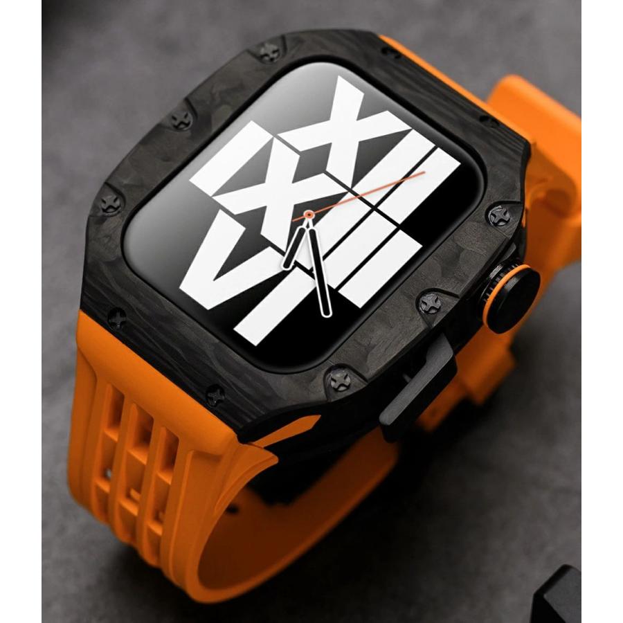 送料無料   Apple Watch se 44mm バンド  Apple Watch series 9 8 7  45mm 一体型 バンド   炭素繊維+チタン合金カバー  Apple Watch se 44mm 一体型 交換用バンの画像