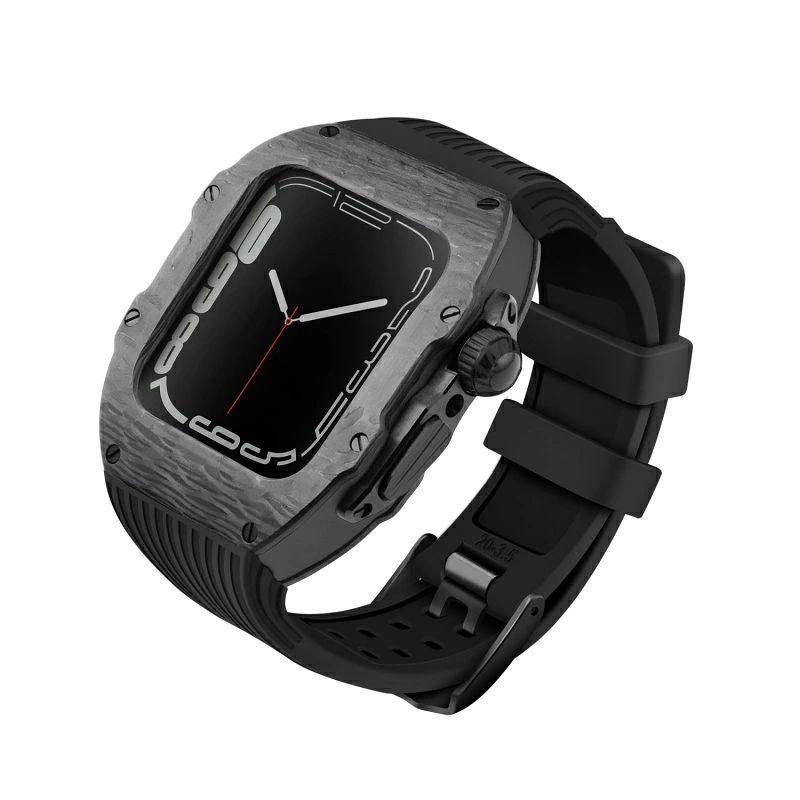 送料無料   Apple Watch se   Apple Watch series 9 8 7 45mm 一体型 バンド   炭素繊維カバー  Apple Watch se 44mm バンド  一体型 交換用バンド Apple Watchの画像