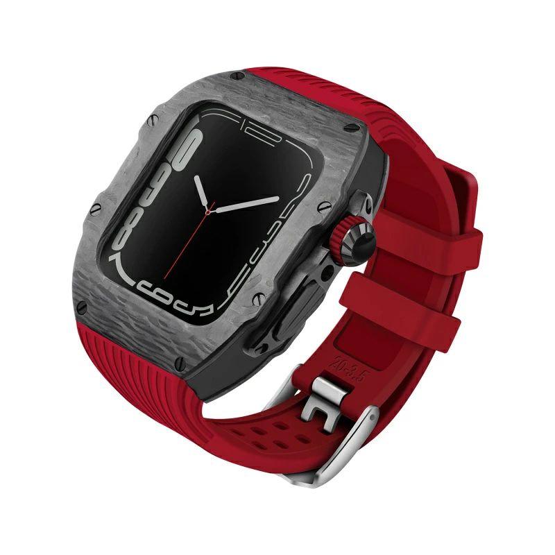 送料無料   Apple Watch se   Apple Watch series 9 8 7 45mm 一体型 バンド   炭素繊維カバー  Apple Watch se 44mm バンド  一体型 交換用バンド Apple Watchの画像