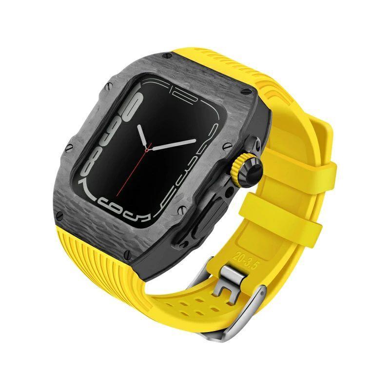 送料無料   Apple Watch se   Apple Watch series 9 8 7 45mm 一体型 バンド   炭素繊維カバー  Apple Watch se 44mm バンド  一体型 交換用バンド Apple Watchの画像