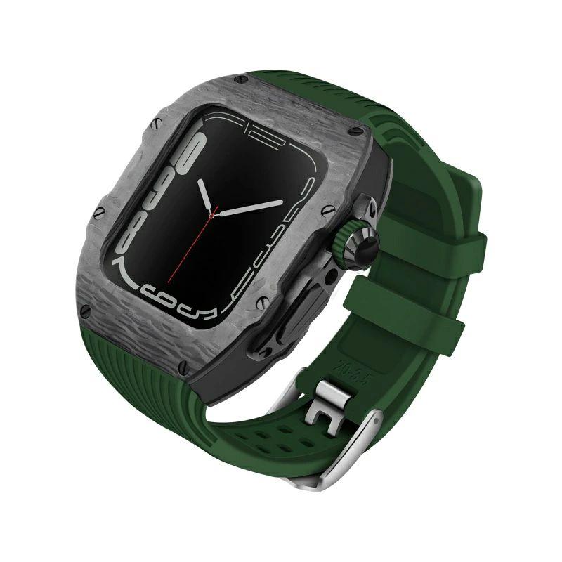 送料無料   Apple Watch se   Apple Watch series 9 8 7 45mm 一体型 バンド   炭素繊維カバー  Apple Watch se 44mm バンド  一体型 交換用バンド Apple Watchの画像