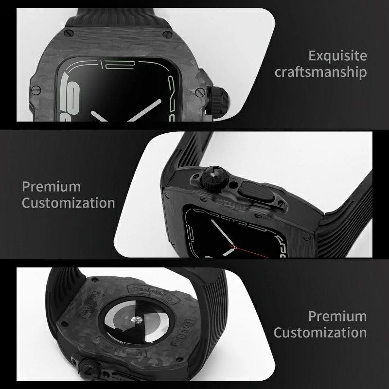送料無料   Apple Watch se   Apple Watch series 9 8 7 45mm 一体型 バンド   炭素繊維カバー  Apple Watch se 44mm バンド  一体型 交換用バンド Apple Watchの画像