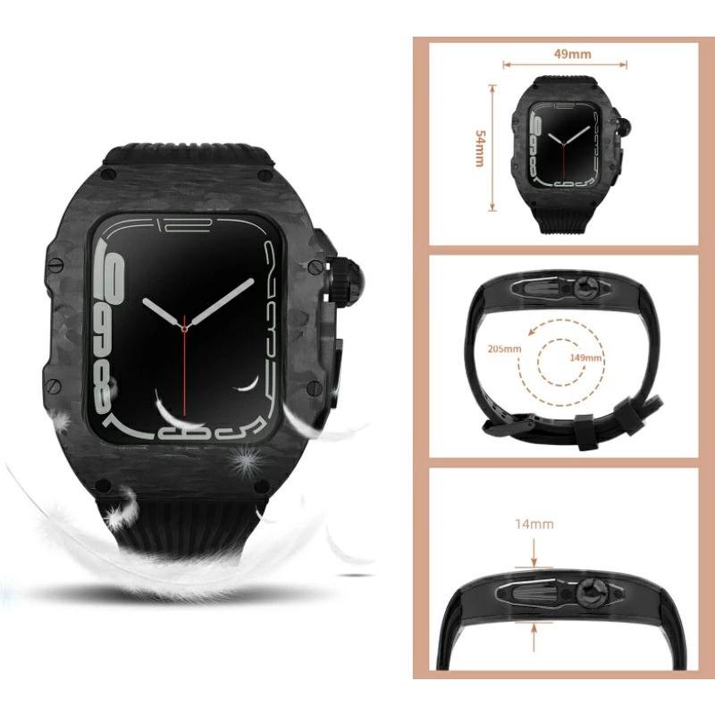 送料無料   Apple Watch se   Apple Watch series 9 8 7 45mm 一体型 バンド   炭素繊維カバー  Apple Watch se 44mm バンド  一体型 交換用バンド Apple Watchの画像