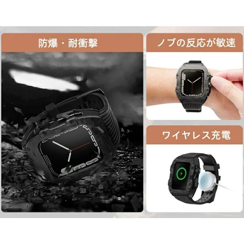 送料無料   Apple Watch se   Apple Watch series 9 8 7 45mm 一体型 バンド   炭素繊維カバー  Apple Watch se 44mm バンド  一体型 交換用バンド Apple Watchの画像