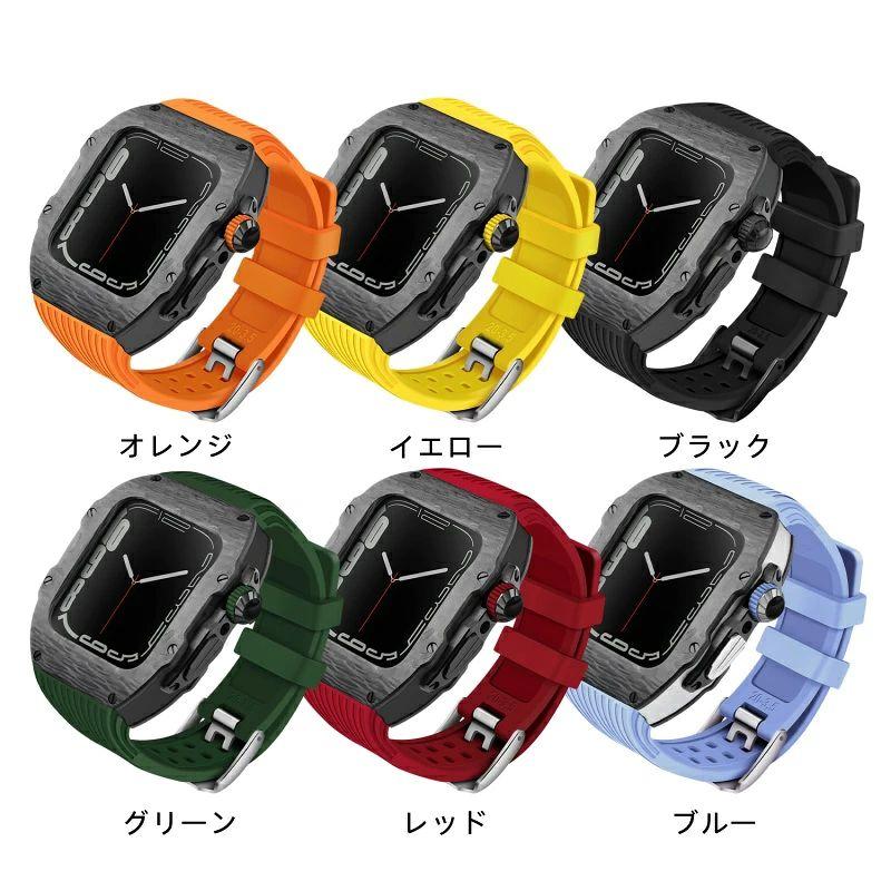 送料無料   Apple Watch se   Apple Watch series 9 8 7 45mm 一体型 バンド   炭素繊維カバー  Apple Watch se 44mm バンド  一体型 交換用バンド Apple Watchの画像