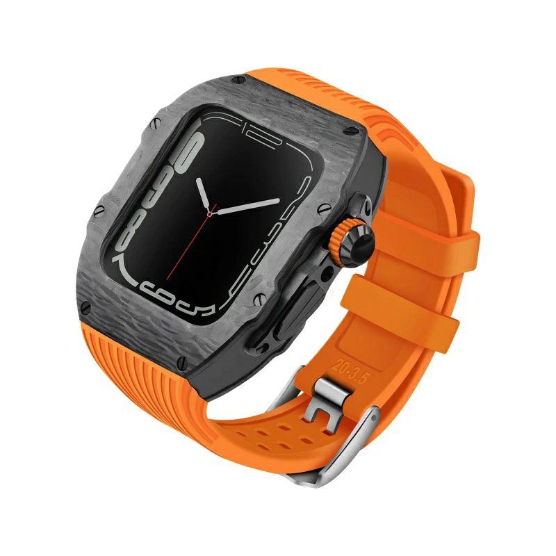 送料無料   Apple Watch se   Apple Watch series 9 8 7 45mm 一体型 バンド   炭素繊維カバー  Apple Watch se 44mm バンド  一体型 交換用バンド Apple Watchの画像