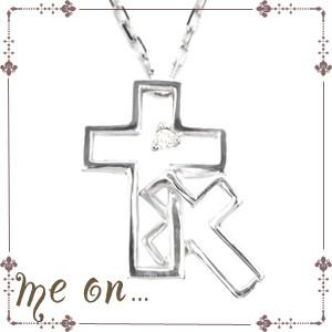 me on...】K10ホワイトゴールド(WG)・ダブルクロス・ダイヤモンド  
